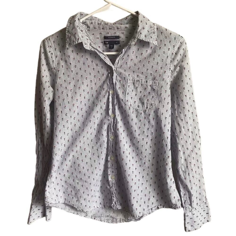 Gap Boyfriend Fit Floral Striped Button Up Blouse